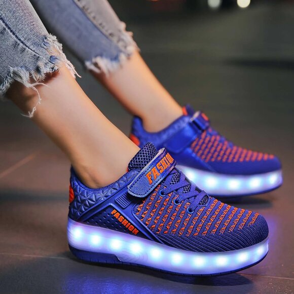 Kid's Girls Double Wheel Blue Lighting Skate Sneaker USB Chargable LED Shoes - Picture 8 of 9